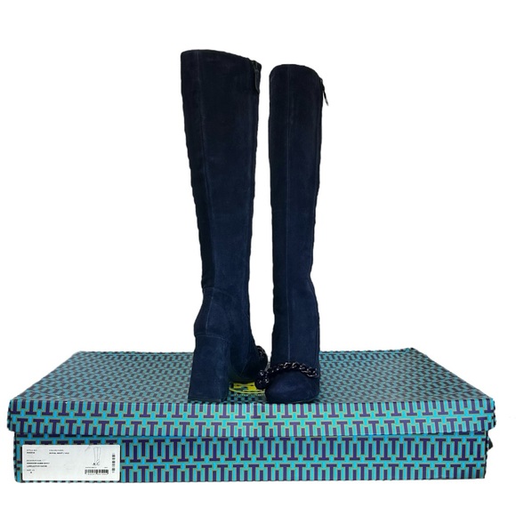 Tory Burch Boots Addison 95 MM Lancaster Suede Royal Navy Blue Size 9 M Medium - Picture 3 of 17
